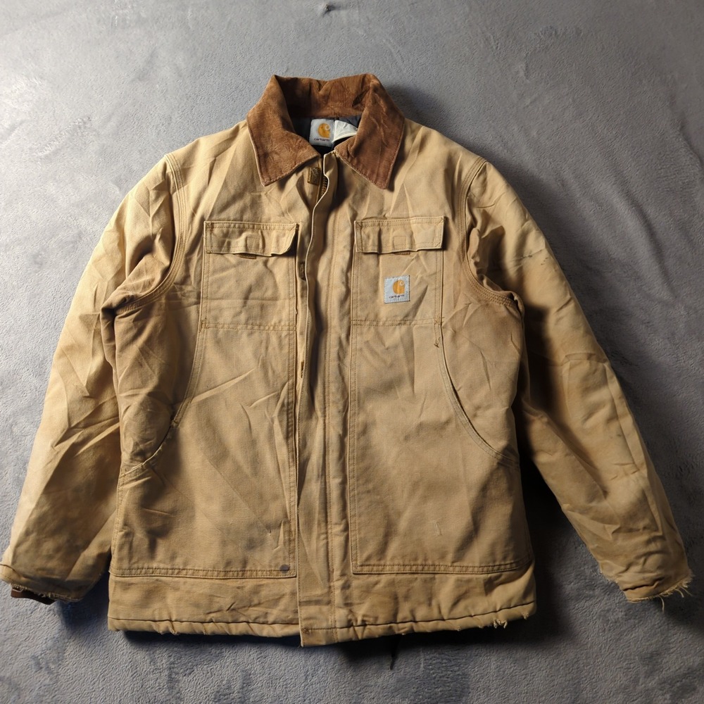 Vintage 90s Carhartt Jacket Mens Large Brown Canvas Work Coat Quilted Y2K Long